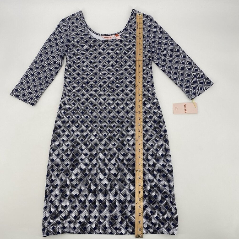 Persifor Women’s Size S Kilpatrick Olafer Knit Dress Bleu Geo Print Scoop Neck - Picture 3 of 10